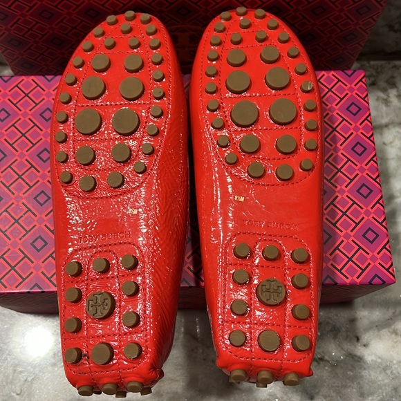 Tory Burch Red Patent Leather Kendrick Driver Mocs 8.5 - Picture 4 of 13